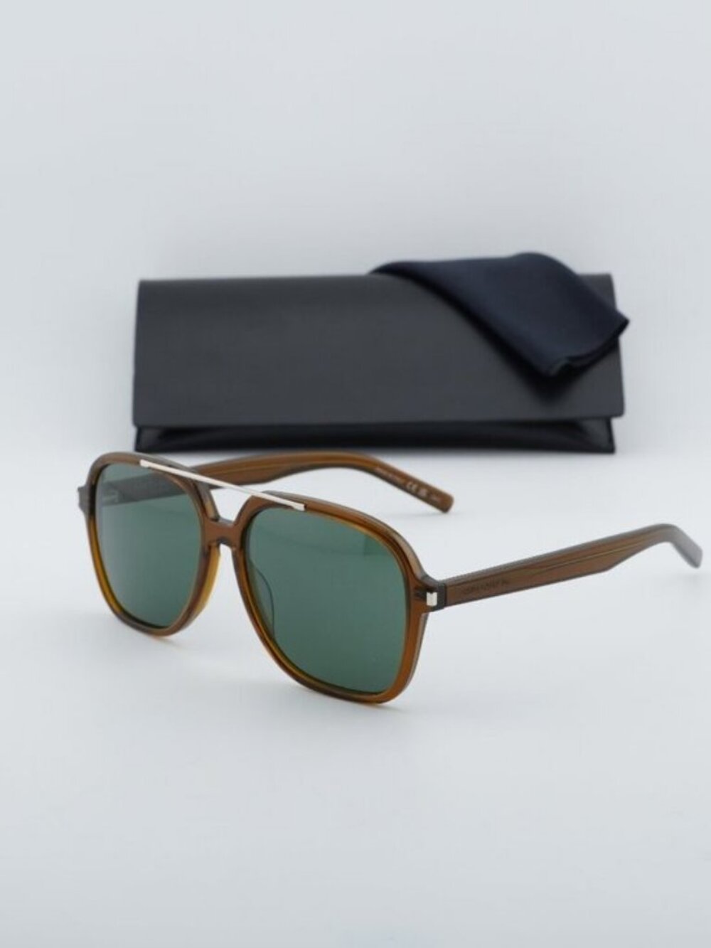 Saint Laurent SL545 004 Aviator Sunglasses - Brown / Green